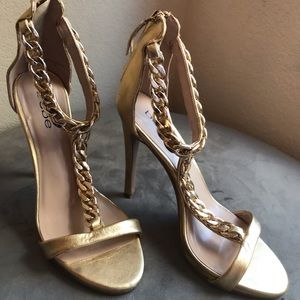 Bebe Gold Chain Strap Heels